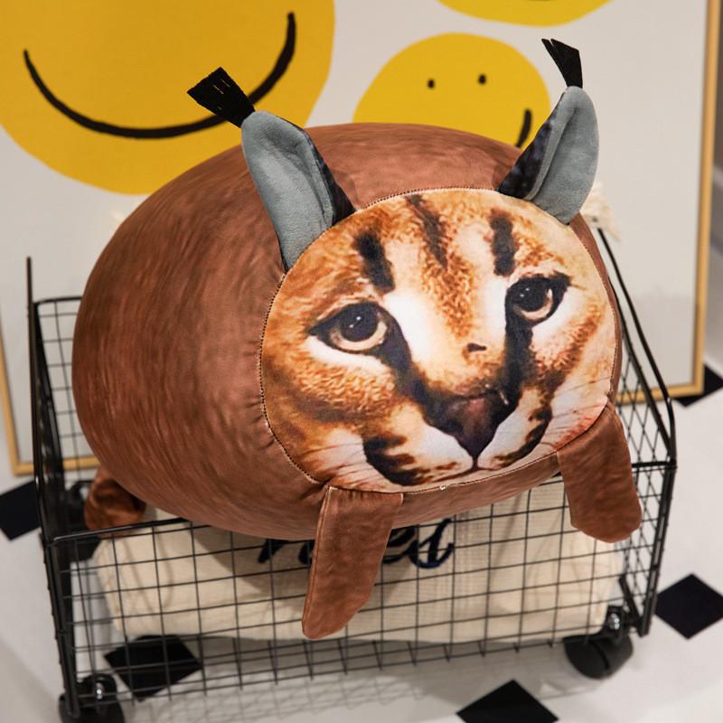 Oreiller Chat Caracal en Peluche Douce Réaliste à Poil Long pour Cadeau d'Enfant et Décoration de Maison