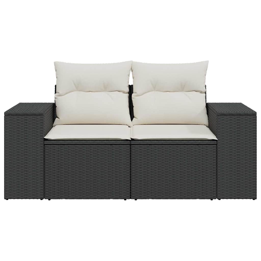 Garden Sofa with Cushions 2 Seater Black Poly Rattan