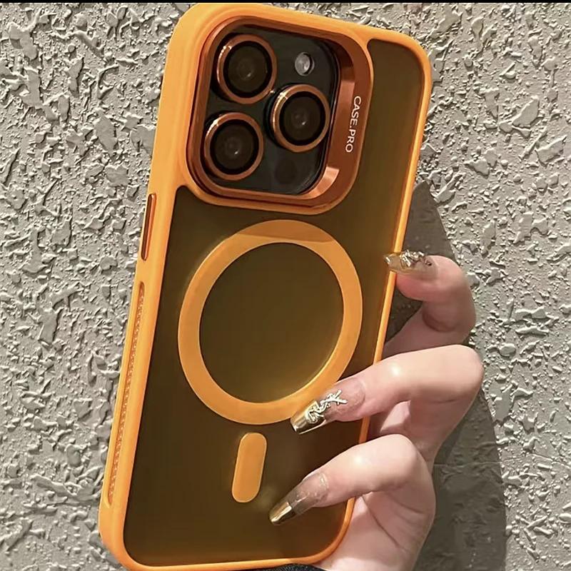 

Luxury Magsafe Wireless Charging Case For iPhone 16 11 12 13 14 15 Pro Max Plus Magnetic Matte Bracket Lens Protection Cover For iPhone 11Pro