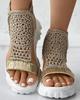 Fashion 2025 Hot Seller New Gold Knitted Sandals for Women Braided Elastic Summer Shoes Mesh Flat Bottom Hollow Out Female Sandals