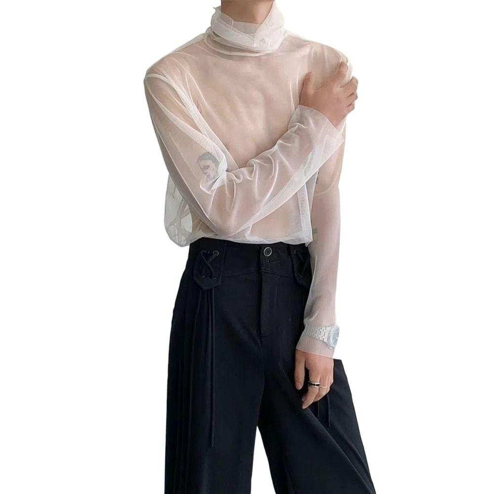 Streetwear Transparent T-shirt See-through Mesh Top Men Creative Long Sleeve T-shirt  Home