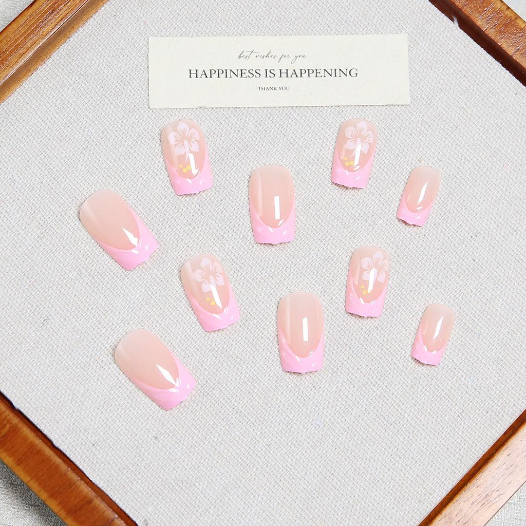 Wearable Nails 3D Water Ripple French Flower Fake Nails European And American Sweet Style Nail Art Pieces