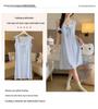 2026 Summer Blue Sleeveless Nightgown with Chest Pads - Women's Sweet Pure Desire Style