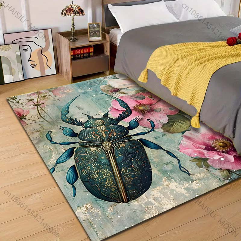 

1PC Beetle floral background art Pattern Rug Carpets for Bedroom Living Room Sofa Mat Creative Door Mat Cloakroom Home Decor 40cm x 60cm