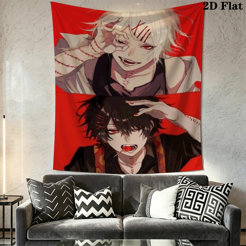 Tokyo Ghoul Wall Tapestry Aesthetic Wall Hanging Printed Fabric Blanket Decorative Tapestries for Bedroom Living Room Home Decor