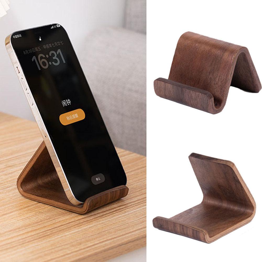 Creative Home Office Desktop Decor Walnut Wood Phone Holder Stand Multifunctional Wood Front Desk Business Card Display Rack