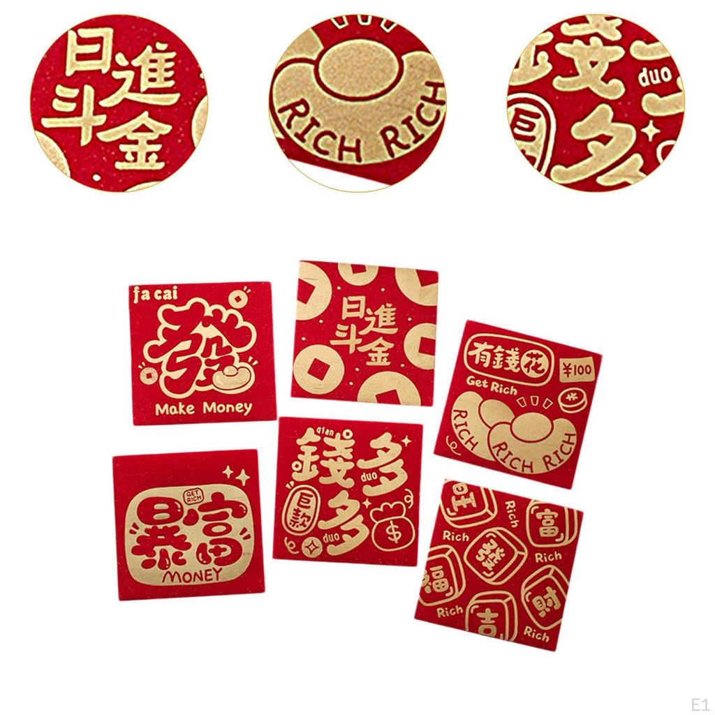6 Pieces Chinese Red Envelopes Packets Hong Bao Spring Festival Supplies for Wedding
