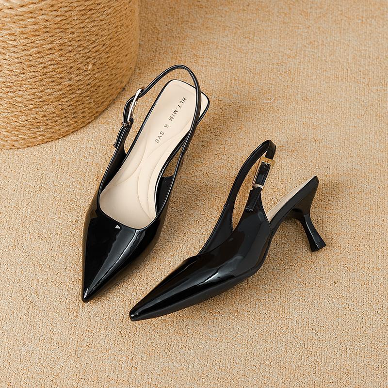 G6800-2 French patent leather bag head sandals women's summer new pointed one-word buckle strap front bag rear cool high heels