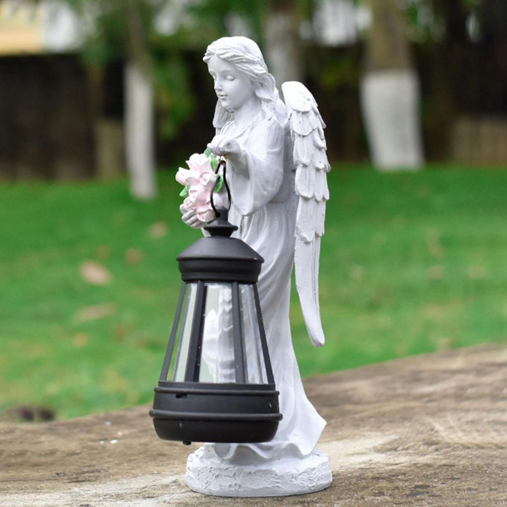 Solar Angels for Cemetery Resin Outdoor Charming Sculpture Decorative Memorial Flower Angel Statue for Patio Porch Front Yard