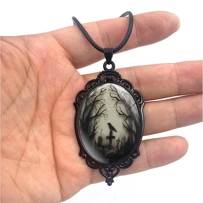 New Gothic Crow Forest Oval Women's Accessories Retro Jewelry Pendant Necklace