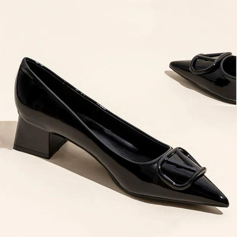 Temperamentní módní špičaté boty na silném podpatku dámské nové mělké univerzální pohodlné profesionální střední podpatek vysoké podpatky