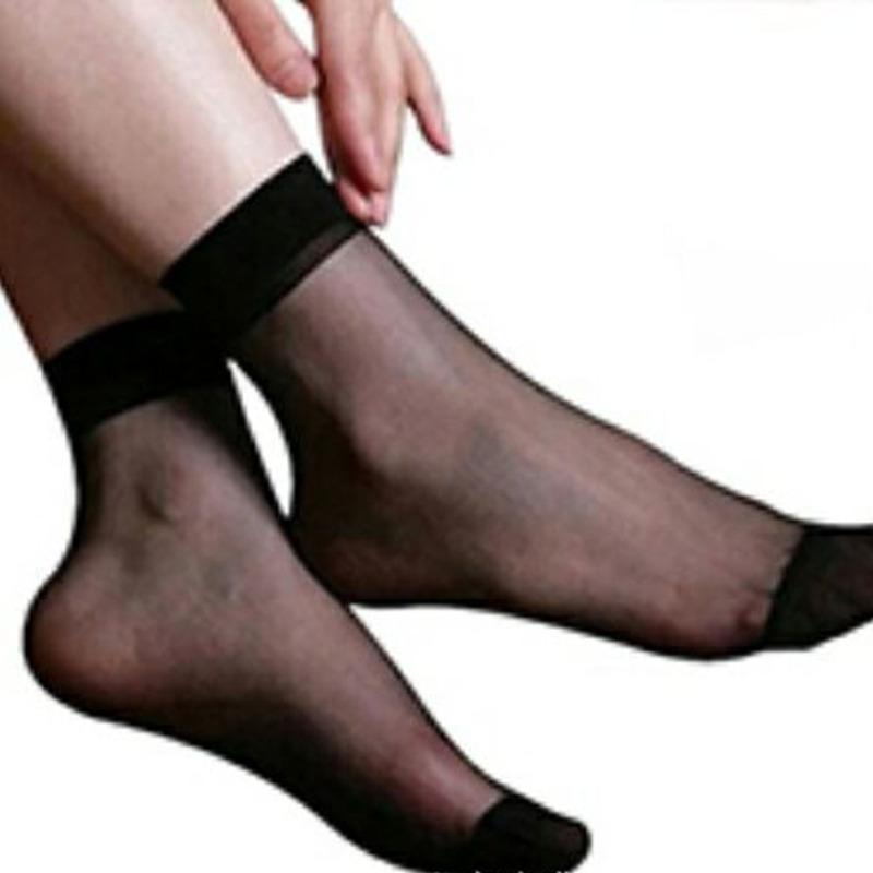 

1 пара жіночих прозорих шкарпеток Кришталеві шовковисті шкарпетки Ультратонкі шовкові м’які шкарпетки з анти-гачком до щиколотки чорний