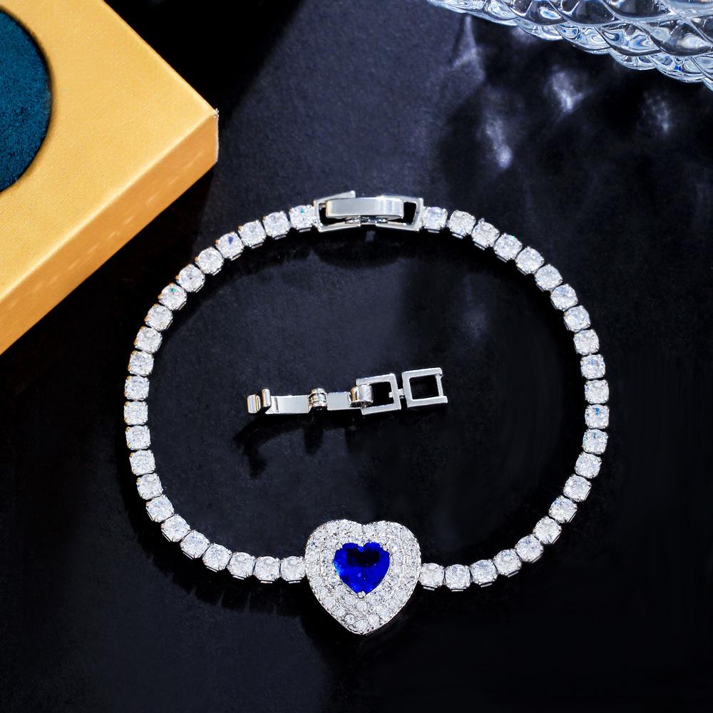 

Браслет Сердце с Полной Бриллиантовой Отделкой в Стиле Легкой Роскоши, Микровставка Циркона, Сапфировые Украшения синий