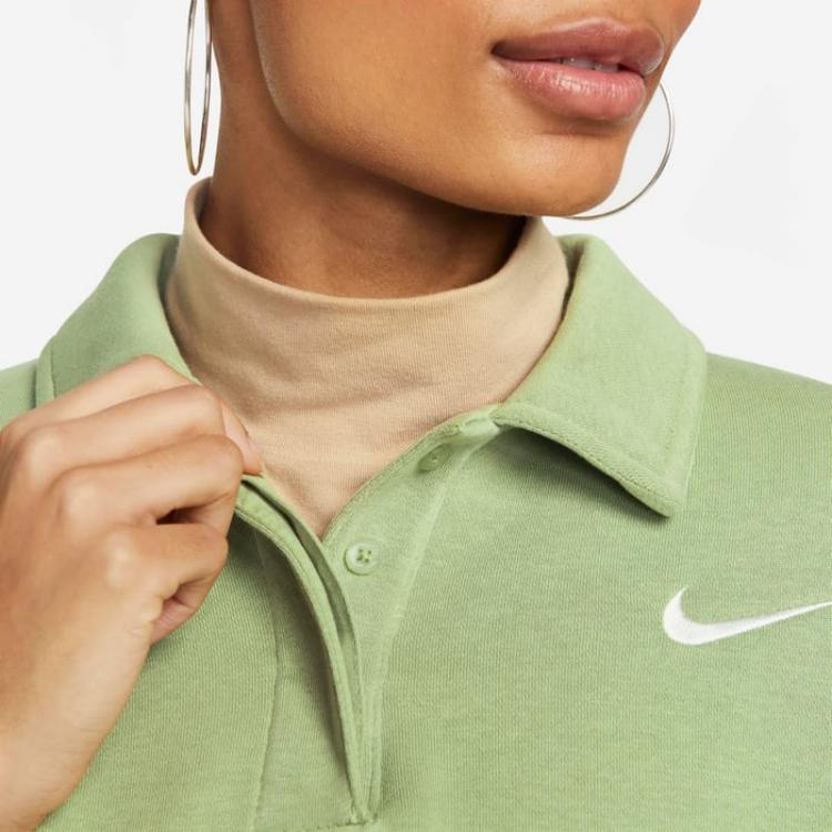 Nike Solid Color Long Sleeve Polo Shirt Women tops Matcha DQ5868-334