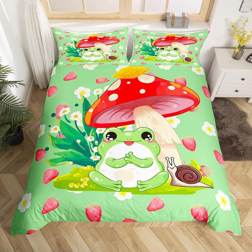 Erdbeerkuh Dreiteiliger Bettdeckenbezug 3D Digitaldruck Bettwäscheset Bettdecke