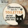 Rustic Round Aluminum Cat Sign for Bathroom, Country Style Decorative Wall Plaque