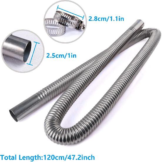 FizLig Stainless Steel Exhaust Pipe - 47" Flexible Diesel Exhaust Extension For Trucks/Generators, Anti-Corrosion Pipe With Clamp Kit, Compatible