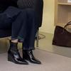 Fashion High Heel Boots Rear Zipper Elastic College Temperament Short Boots Pointed Skinny Boots Black Wedge Heel