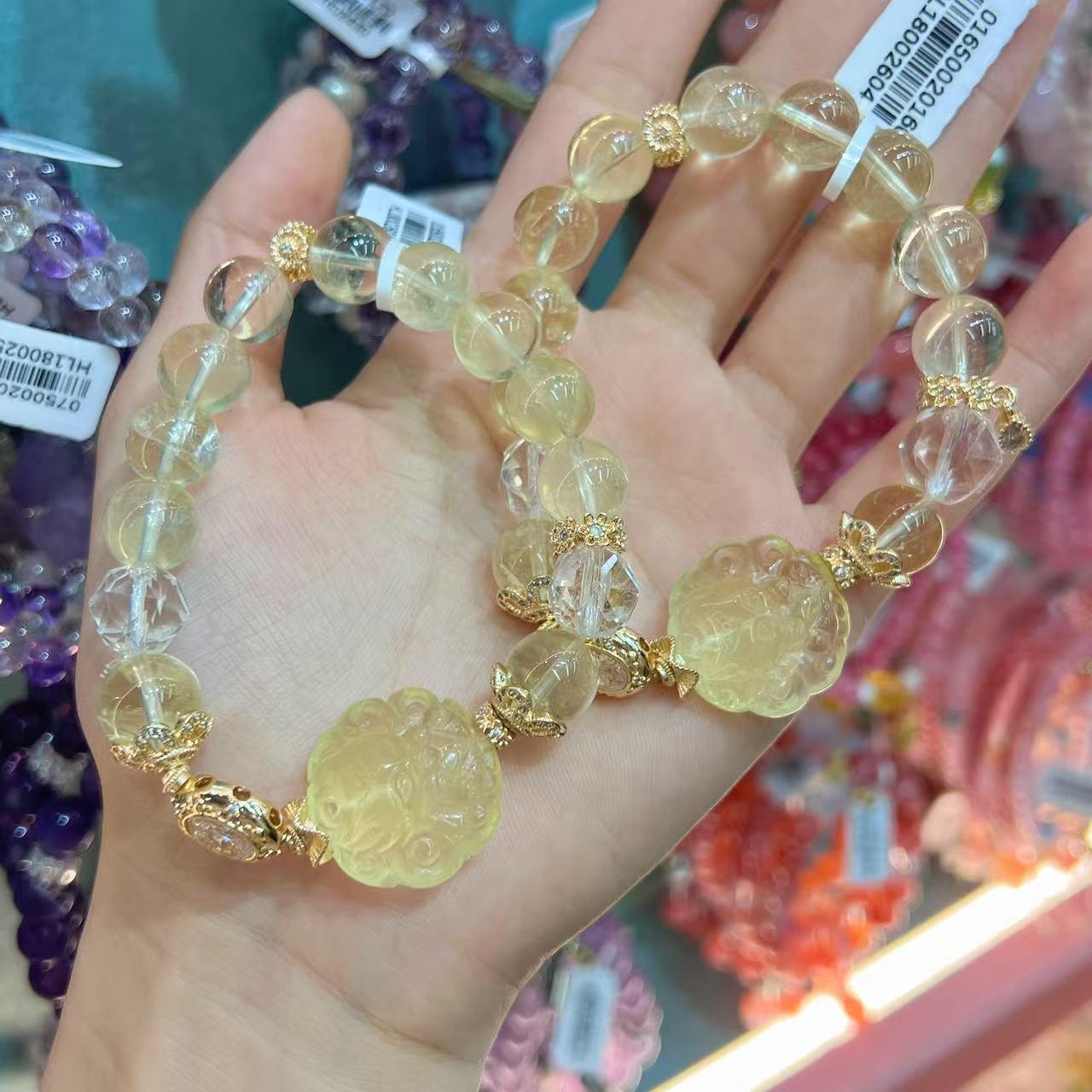 Natural Brazilian Citrine & Rose Quartz Fox Crystal Bracelet with Large Beads - Pink for Wealth Attraction.