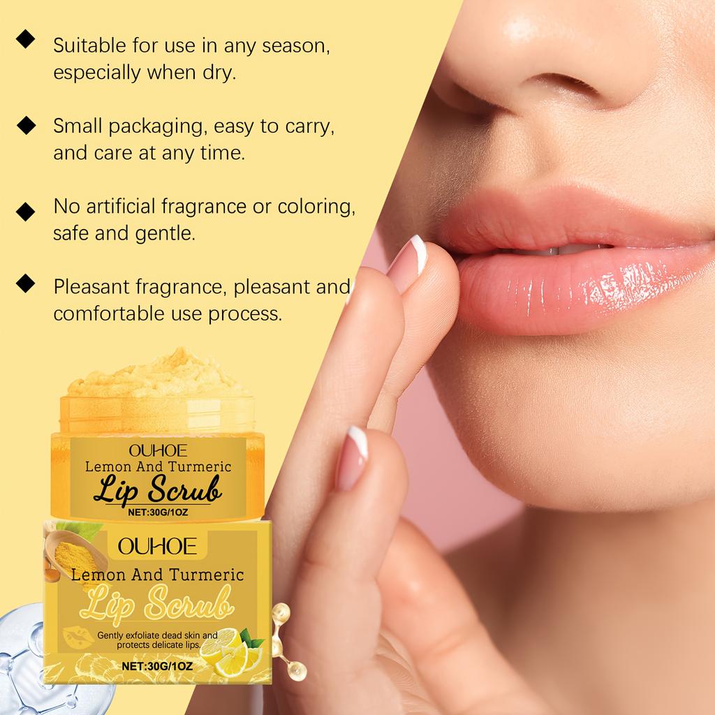 Turmeric Lemon Lip Scrub with Turmeric Root Lemon Fruit and Aloe Vera Extracts Fine Texture Deep Hydrating Moisturizing Gently Exfoliates Softens Lips