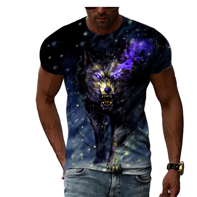 Fashion Hip Hop 3D Animal Wolf Men T-shirt Summer Trendly Casual Personality Printed Graphic T Shirts O-neck Short Sleeve Tees