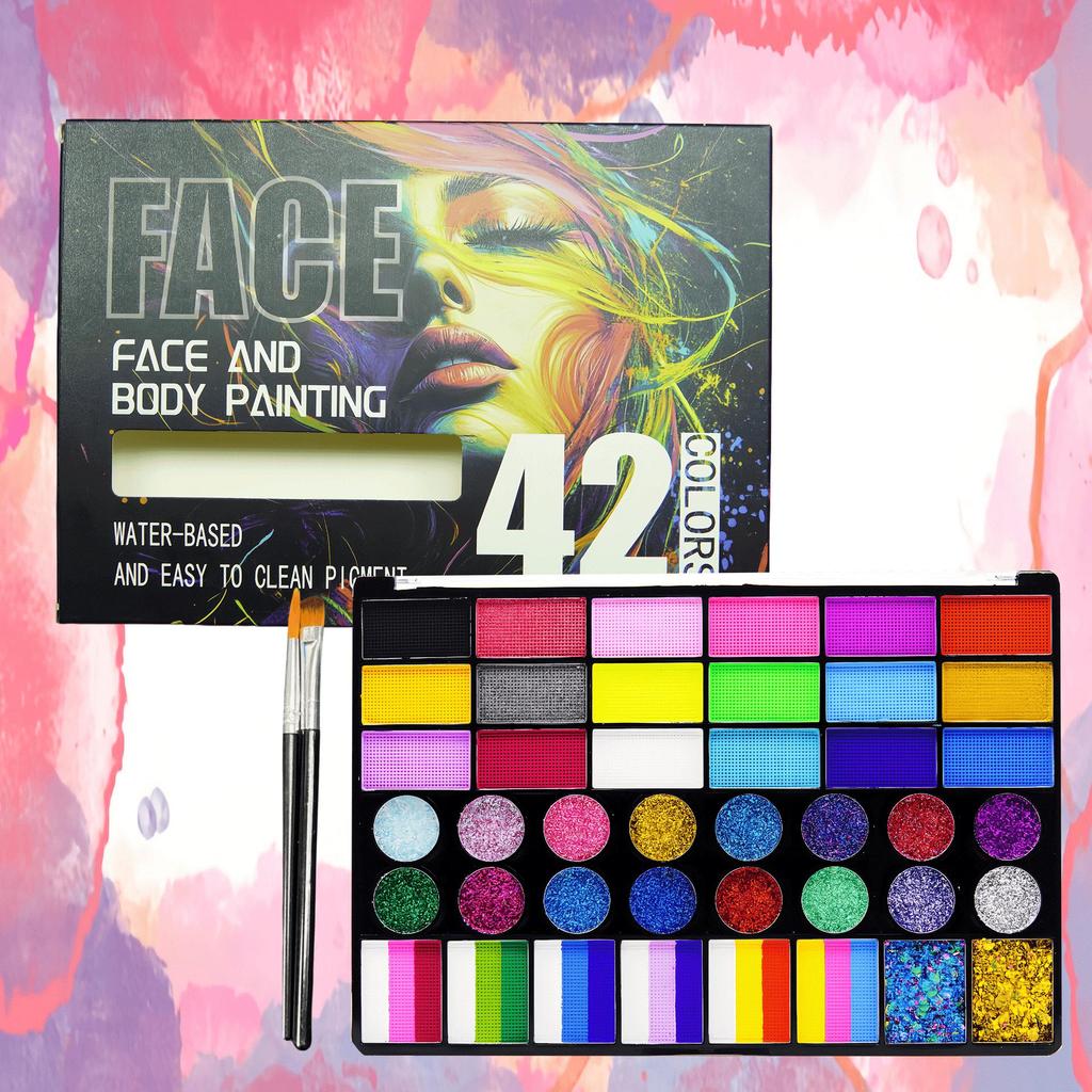 Conjunto de Pintura Facial e Corporal com Glitter de 54 Cores para Crianças - Perfeito para Festivais e Efeitos de Palco