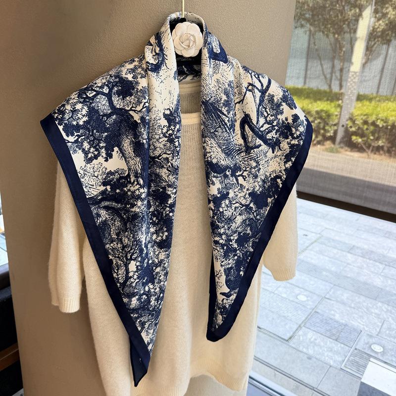 Spring and Autumn Premium Triangle Scarf Double Layer Satin Korean Edition Small Shawl Silky Smooth Foreign Style Neck Protection Silk Scarf Scarf