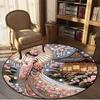 1pc Japanese Garden Temple Round Rug Zen Aesthetic Floor Mat Tea Room Decor Floral Pattern Luxury Home Accent Piece