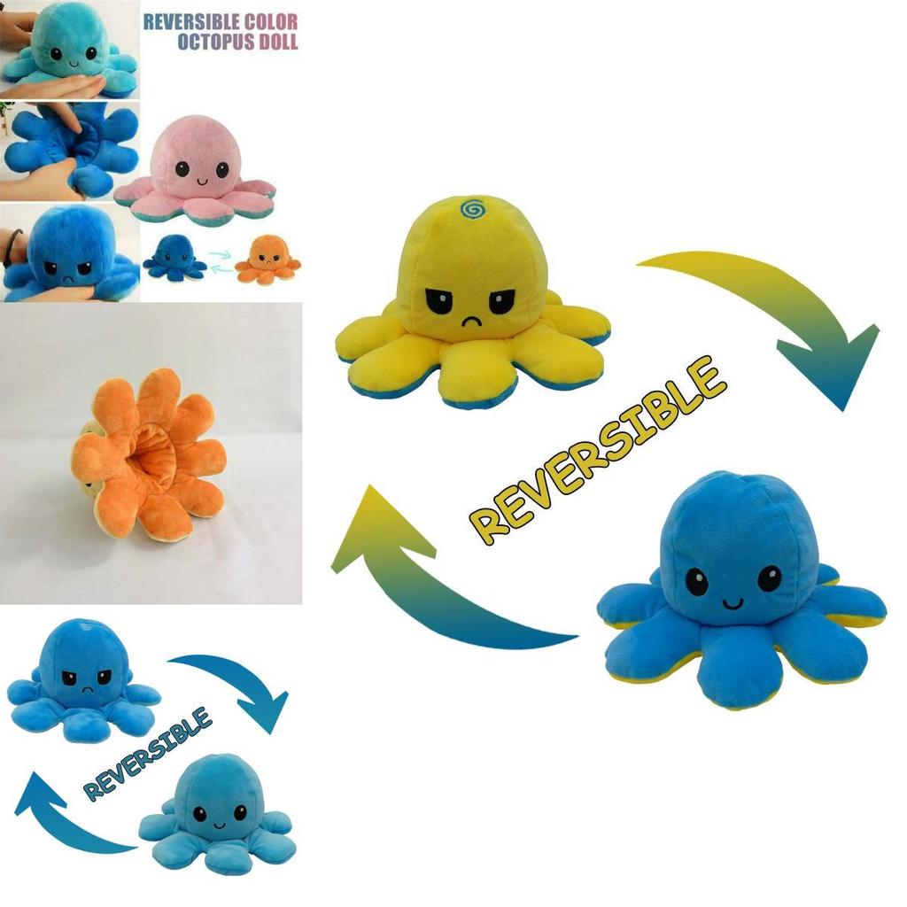 Soft And Adorable Double-sided Flip Reversible Octopus Plush Toy For Kids