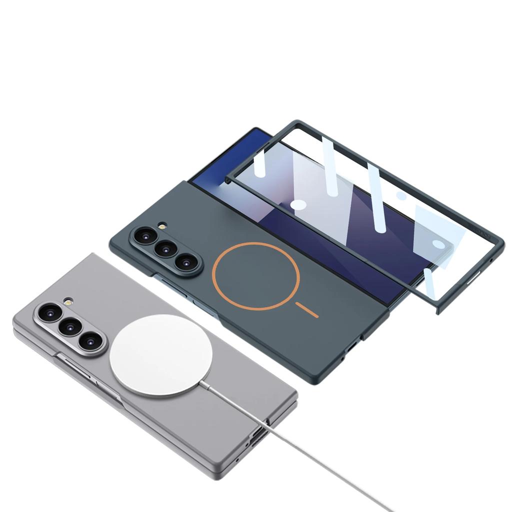 Ultra-thin Masafe Phone Case For Samsung Galaxy Z Fold 7 Magnetic Wireless Charger Fold7 With Glass Screen Film Protective Cover