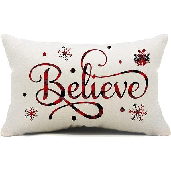 New Christmas Style Simple Letter Double-sided Printed Linen Pillow for Home Decoration, Sofa Waist Pillowcase