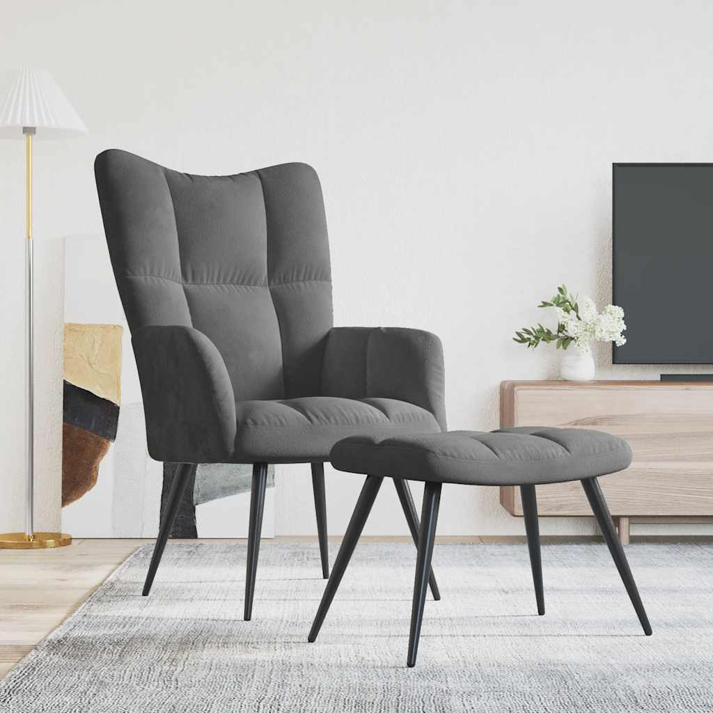 Relaxation Armchair with Footstool Dark Grey Velvet
