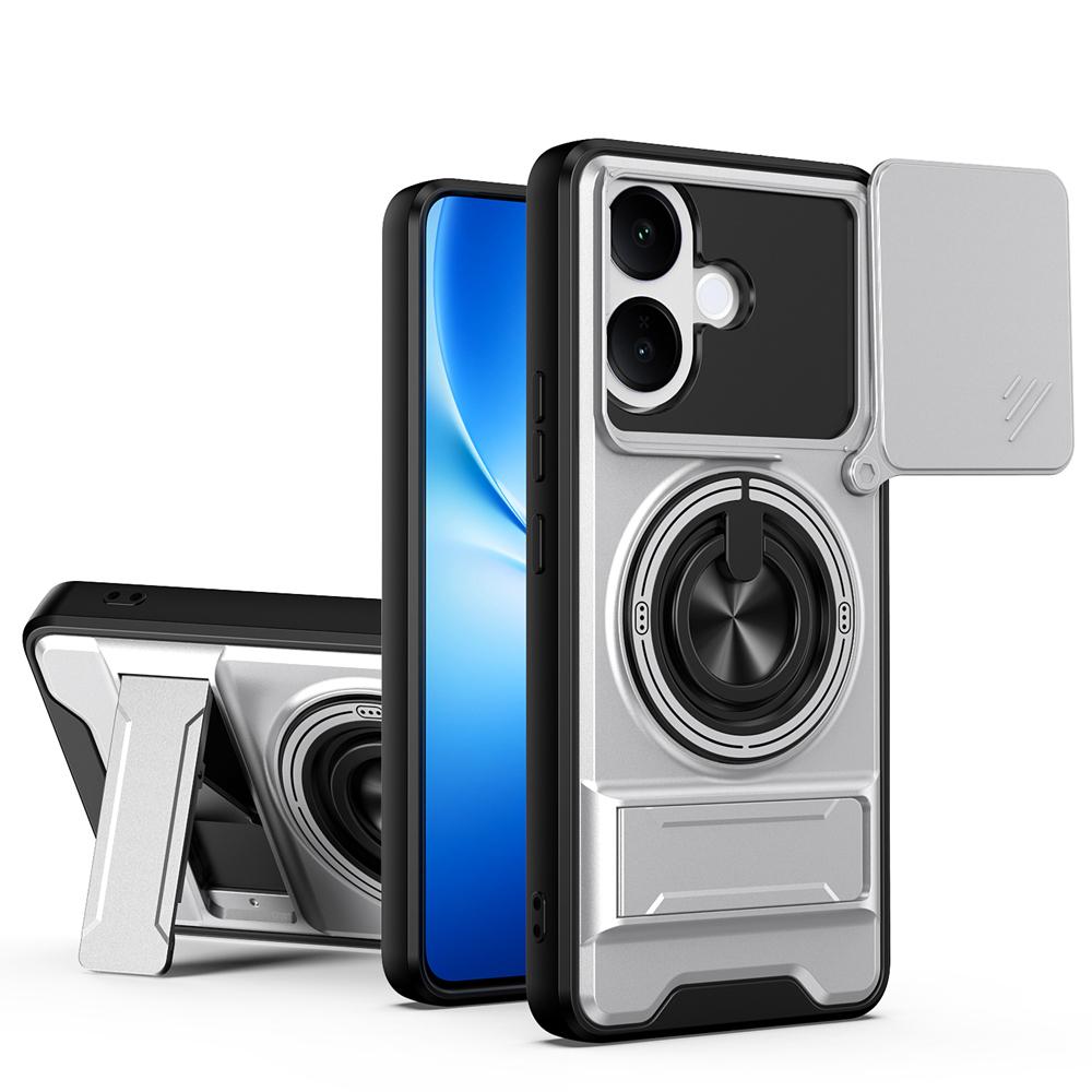 KEYSION Magnetic Phone Case for VIVO V60 Lite 5G Slide Camera Protection Upright Kickstand Ring Shockproof Cover for IQOO Z10R 5G