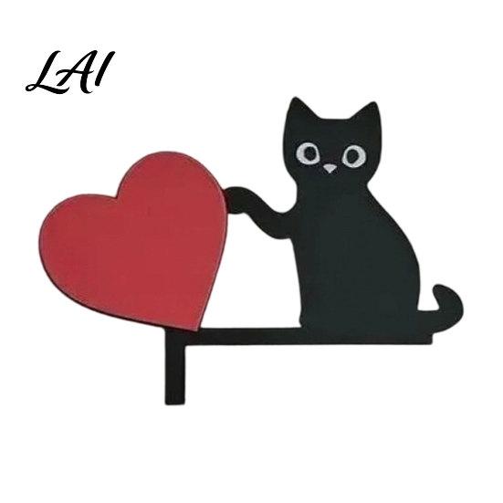 Wooden Animal Wall Art Cartoon Cat Door Frame Pendant Cute Black Corner Decorative Sticker Decoration for Photo Frames And Cabinets Funny Topper