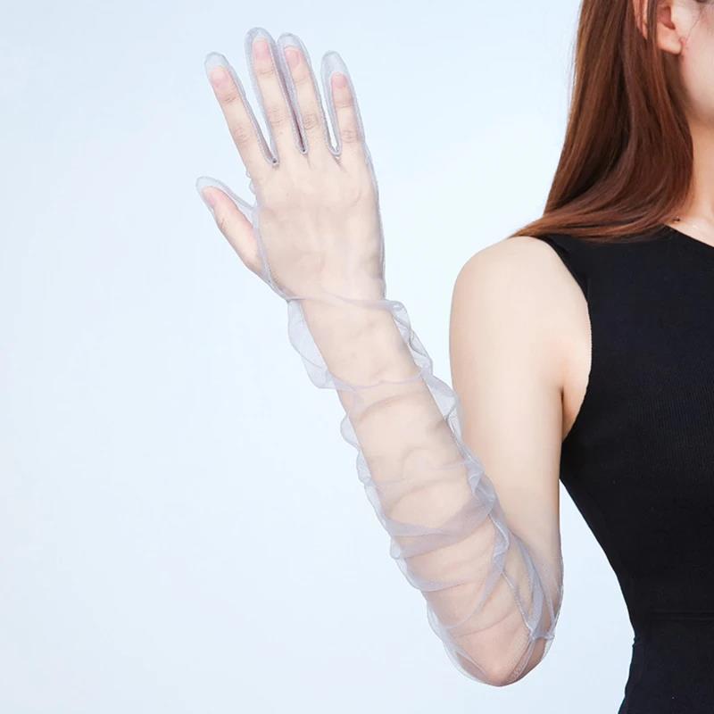 Ready Stocked Gloves Mesh Sheers Full Finger Elbow Long Female Vintage Sunscreen Wedding Bride Dress MittensHot Sell