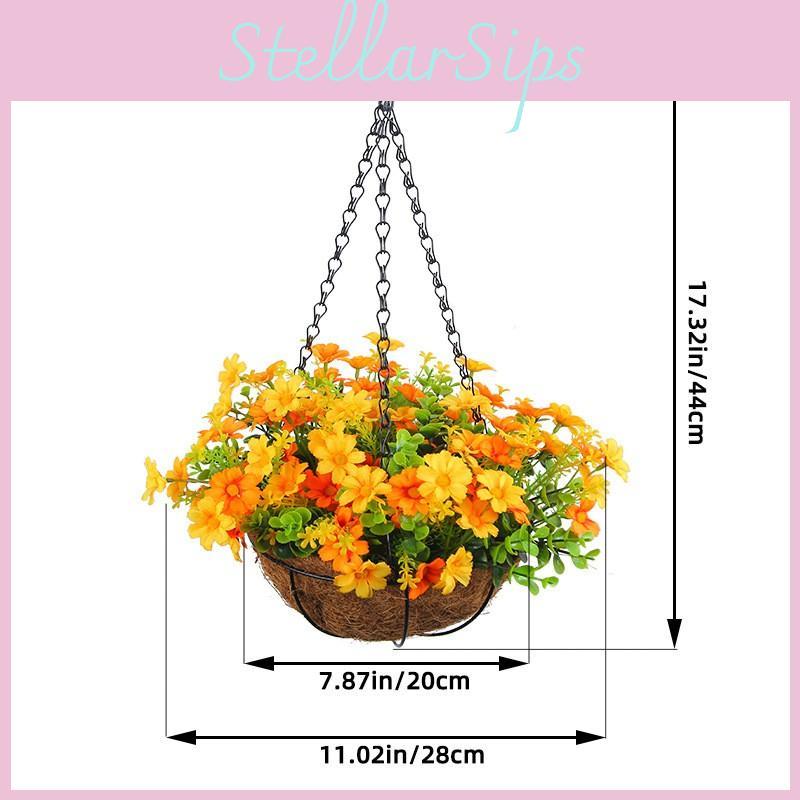 Artificial Flower Hanging Basket With Silk Flowers For Home Decor And Living Room Display