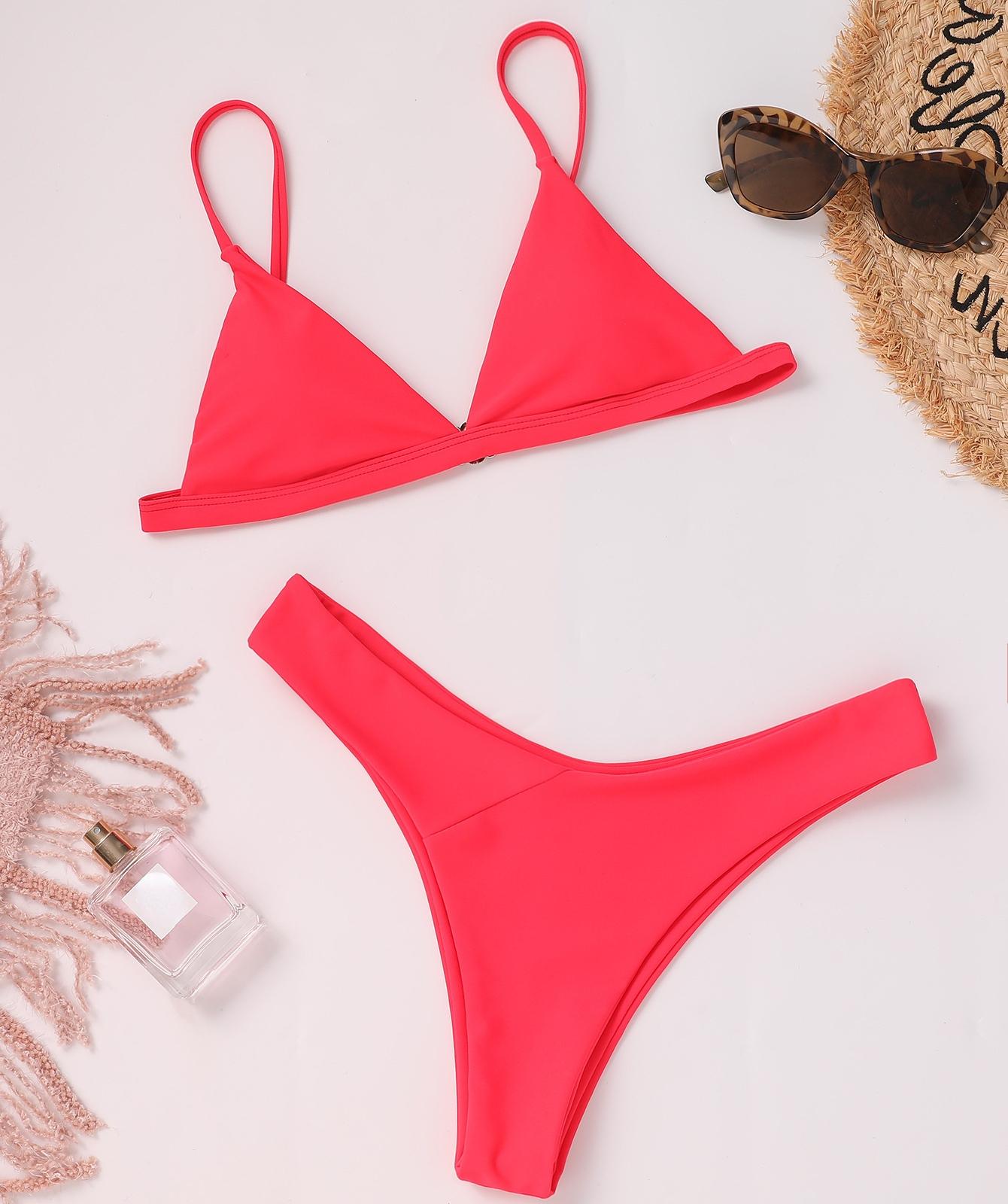 

Женский купальник, сплошной цвет, треугольная сумка, сексуальный костюм бикини, купальник, пляжная одежда, купальные костюмы M красный
