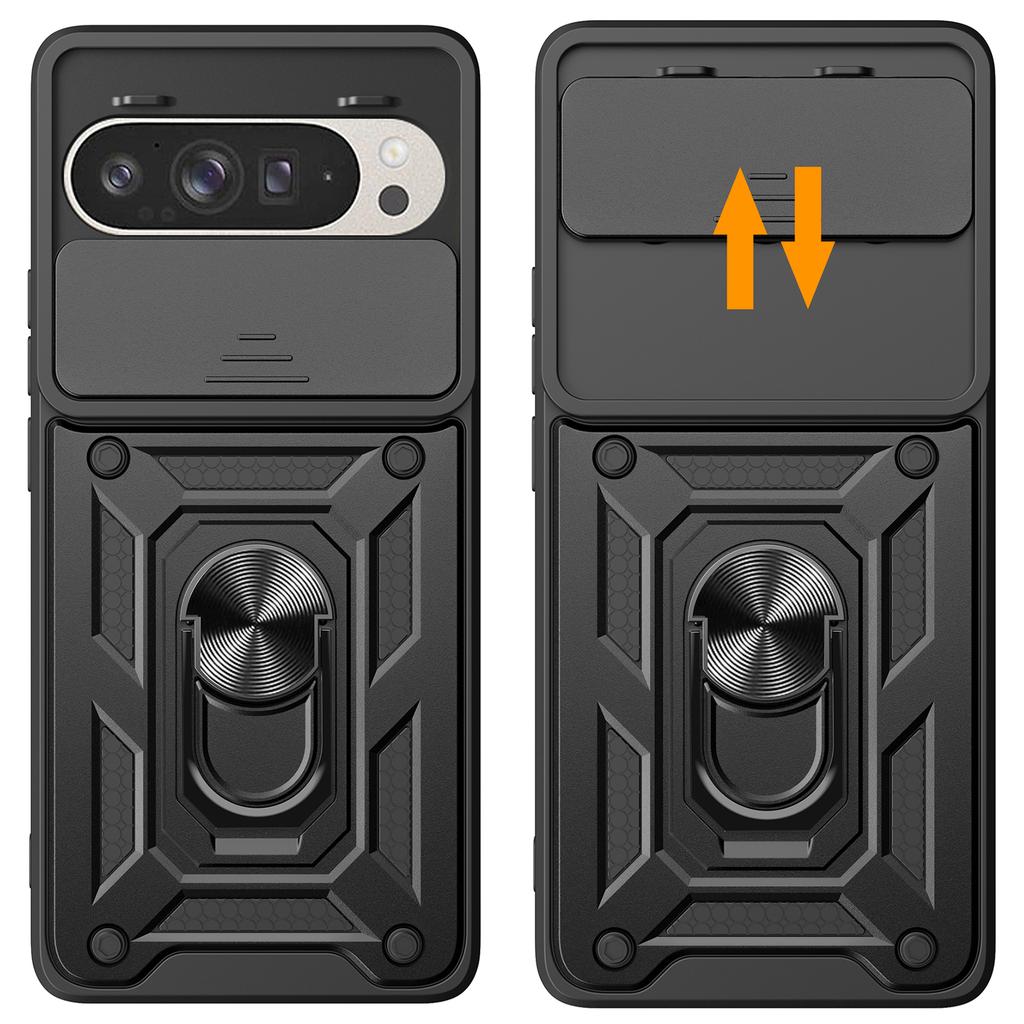 For Google Pixel 9 Pro/Pixel 9 Case with Slide Camera Lid PC+TPU Kickstand Phone Cover