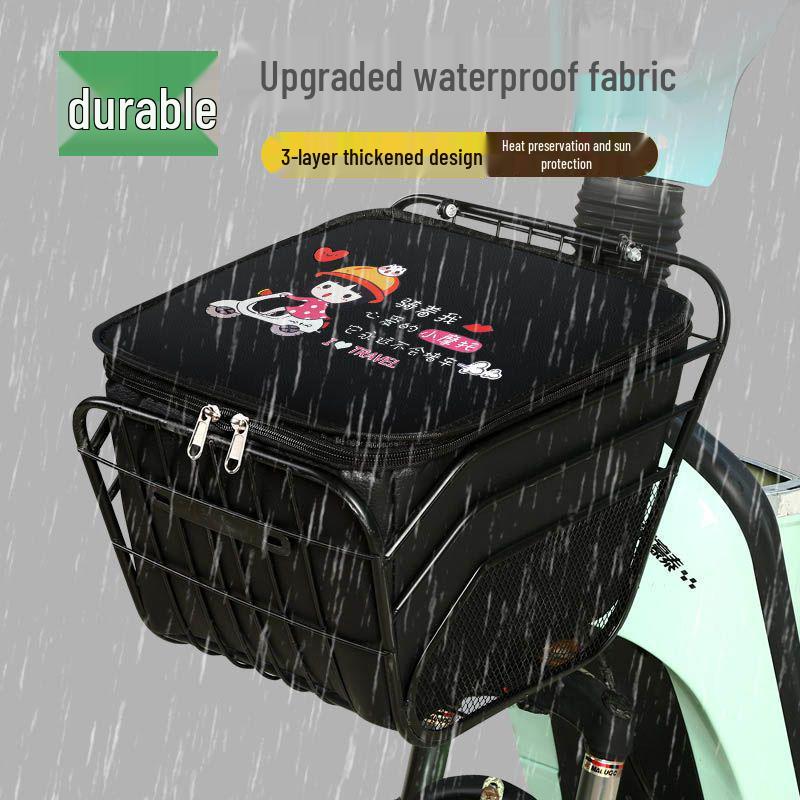 Electric Vehicle Basket Liner: Waterproof, Dustproof Cover with Lid for Front Bicycle Storage