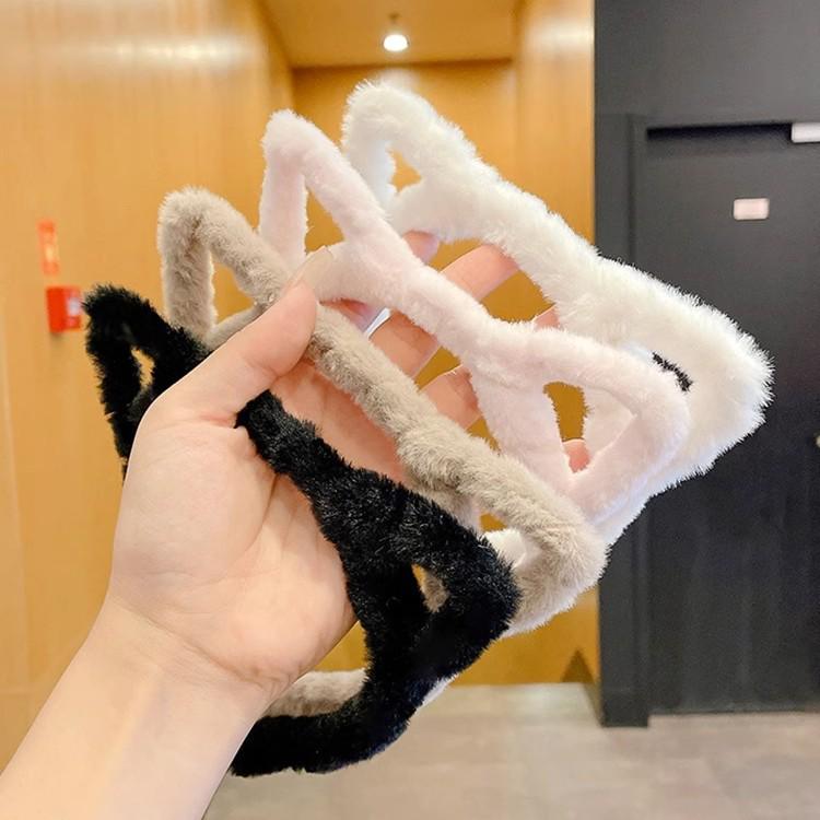 Plush Cat Ear Headband & Cute Heart Hair Clip Set for Skincare Routine