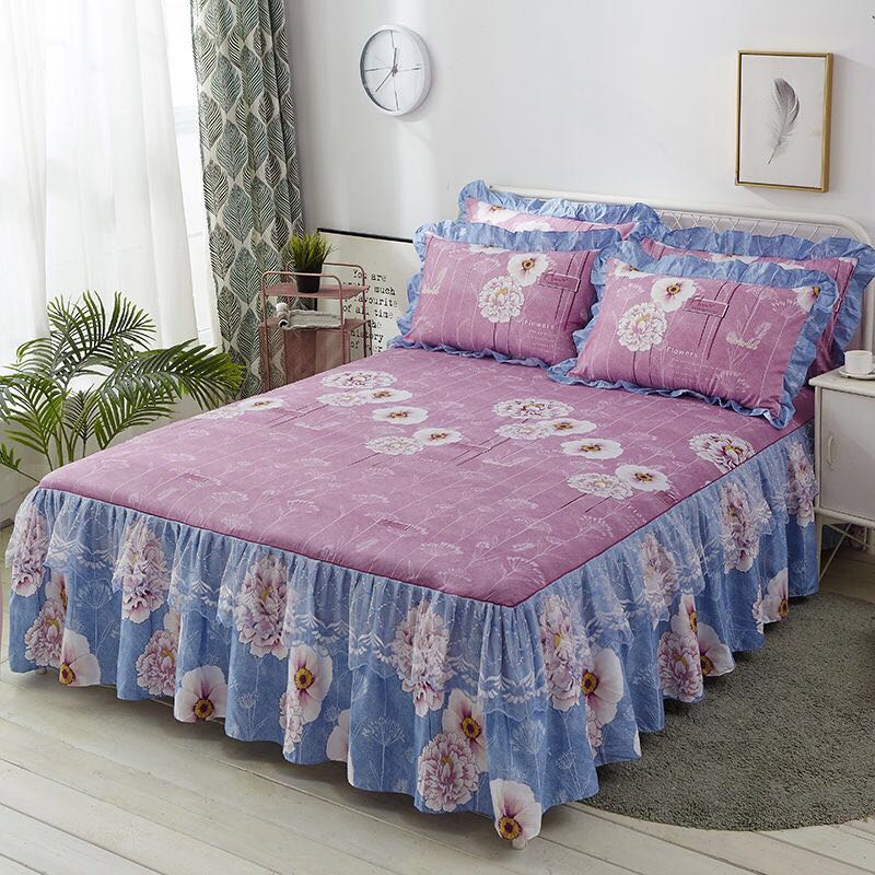 Fashion Lace Bedspread Soft Sanding Bed Skirt Queen Twin King Size Fitted Sheet Double Layer Ruffle