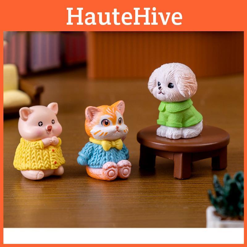Charming Miniature Animal Figurines Resin Cat Pig Dog Desktop Decorations