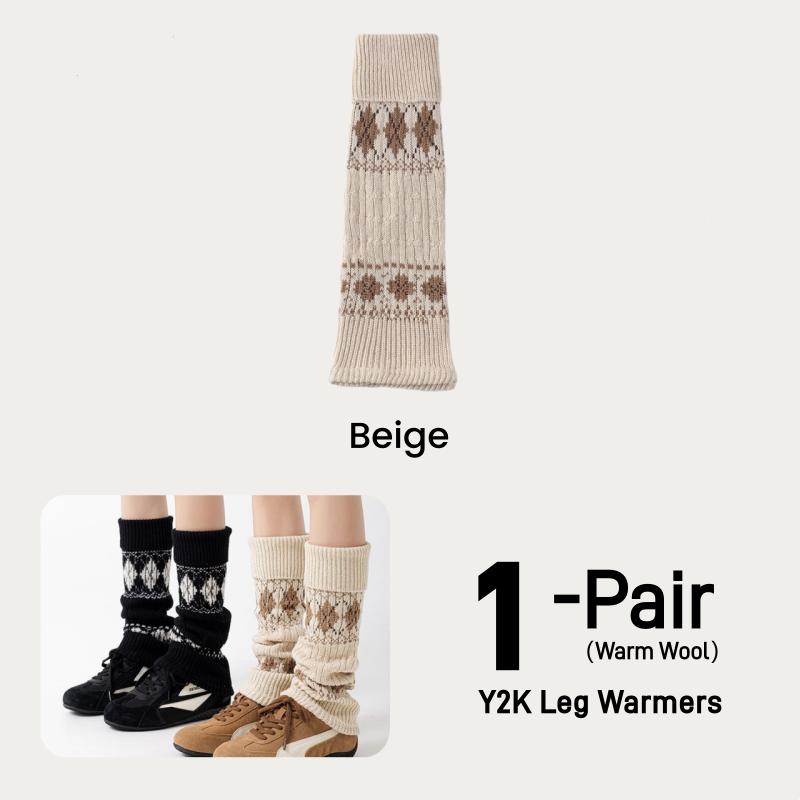 

Wool Blend Leg Warmers for Women Autumn Winter Fair Isle Rhombus Design Matching Snow Boots Soft Warm Knitted Calf Sock Leg Sock One Size бежевый