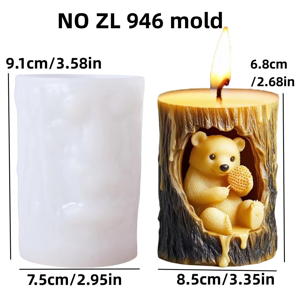 Bear hug jar relief cylindrical candle silicone mold cute squatting Rabbit Squirrel resin mould bee flower cement gypsum molds