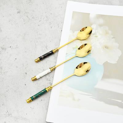 6 stuks Bestek Gemarmerd Keramisch Bestek Koffie Soeplepel Diner Theelepel Eetgerei Luxe Elegant Roestvrij Staal Tafelgerei