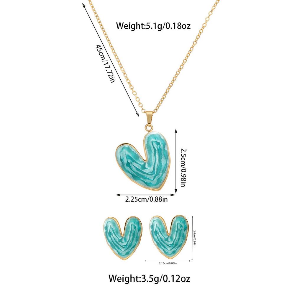 Stainless Steel Heart-Shaped Enamel Pendant Necklace & Earring Set - Non-Fading, High-End Jewelry