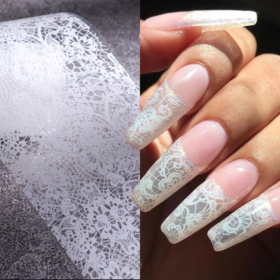 10 Rotoli/Scatola Set di Fogli di Pizzo Bianco Nero per Nail Art Fogli Trasferibili per Unghie Carta per Manicure Fai da Te Accessori per Decorazioni Unghie