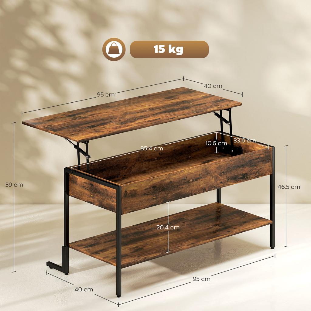 Lift Top Coffee Table With Storage Rustic Brown