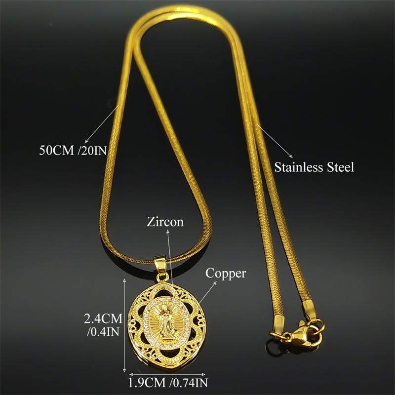 Fashion Virgin Mary Copper Zircon Gold Plated Pendant Necklace for Women Stainless Steel Chain Handmade Jewelry Gift ZZZ592-1