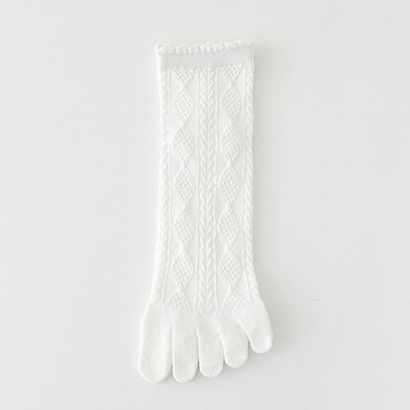 6 Pairs Women Spring and Autumn Pure Cotton Five Finger Socks Retro Solid Color Lace Striped Split Toe Socks Vintage Comfortable Socks